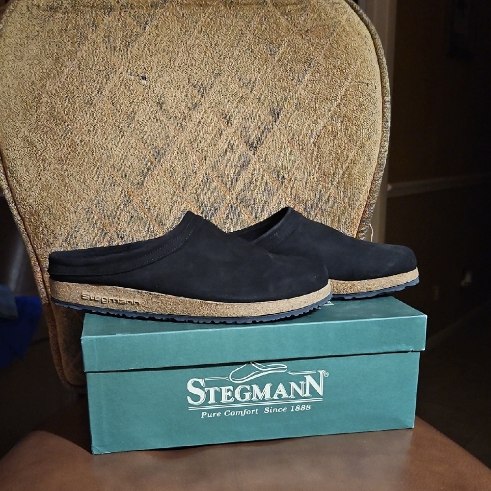 Stegmann Black Leather Slip On Mules Clogs Shoes New